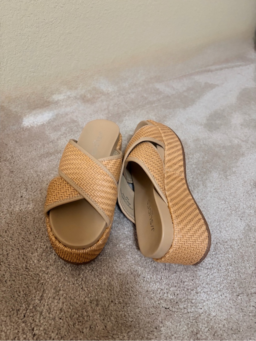 J/Slides Quackie Woven Natural Platform Slide Sandals - Size 6.5